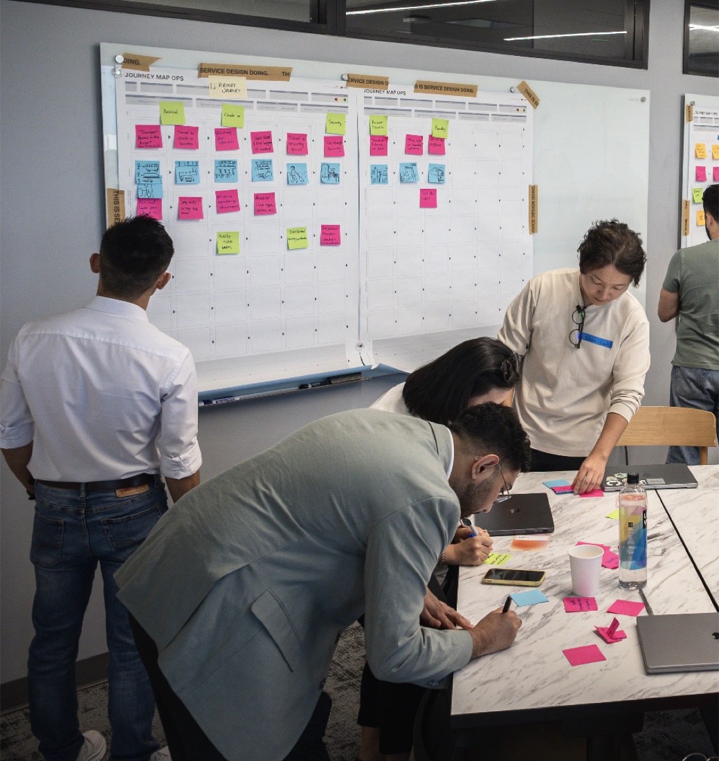 Participants mapping service journeys during an SDN workshop